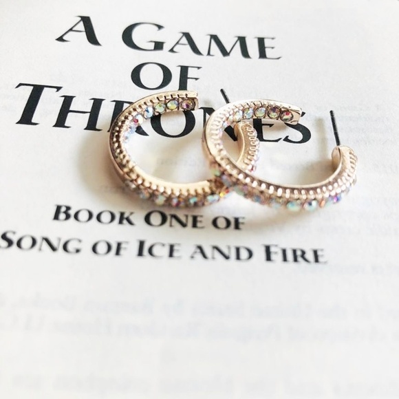 ROSE GOLD DIAMOND pave style  SMALL HOOP EARRINGS - Picture 1 of 1